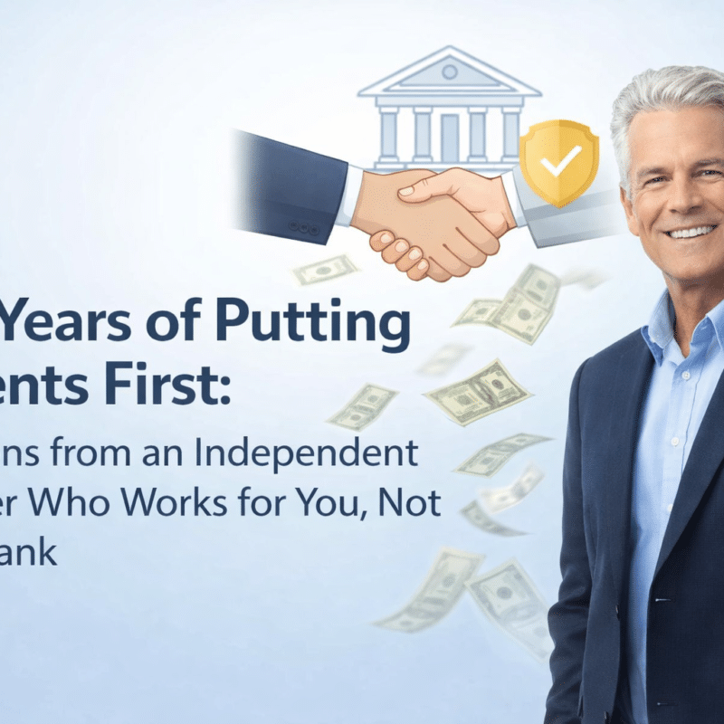 Infographic showing 24 years of client-first mortgage service with an independent broker offering better rates and personalized solutions