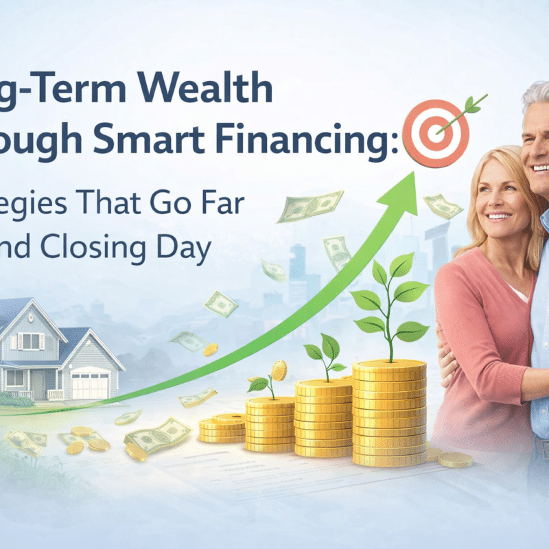 Infographic showing long-term wealth strategies through smart mortgage financing, including equity growth, savings, and financial planning beyond closing day